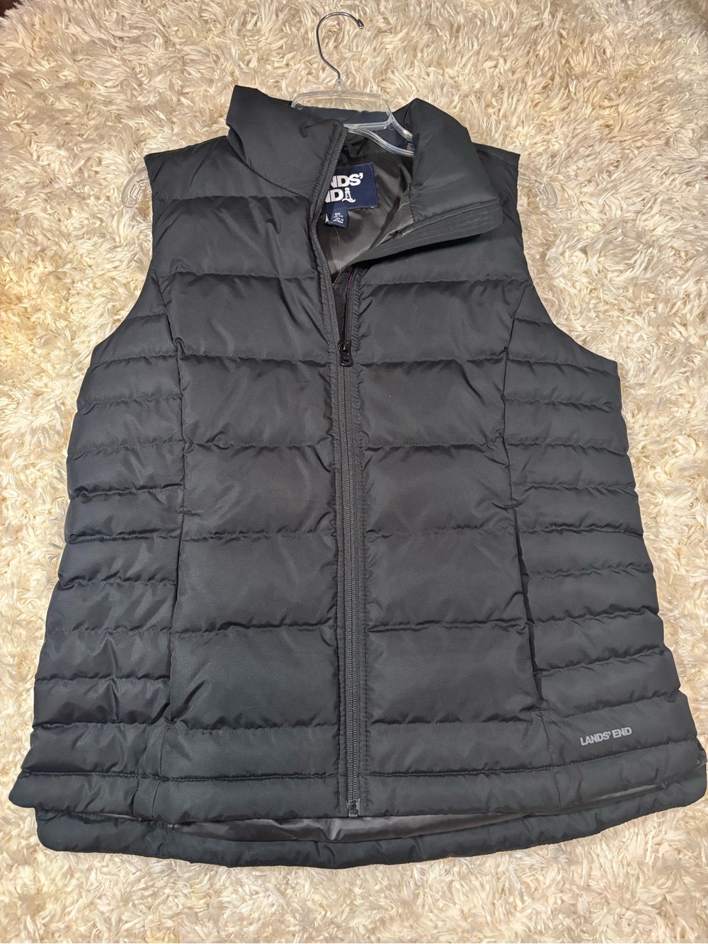 Lands' End Black Quilted Puffer Vest with Stand Collar